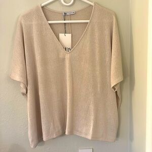 Cream v neck knit top. New with tags from Zara